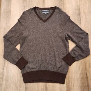 Eddie Bauer Cotton Cashmere V-Neck Sweater Mens Small Brown Knit Casual Pullover